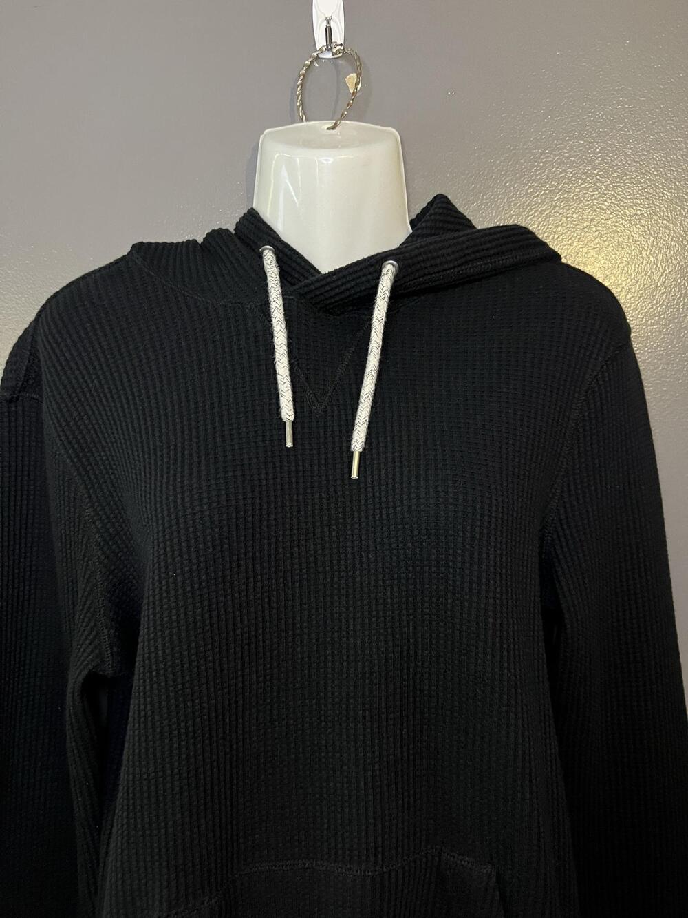 American Eagle Outfitters Hoodie Womens Small Black Waffle Knit Thermal Pullover